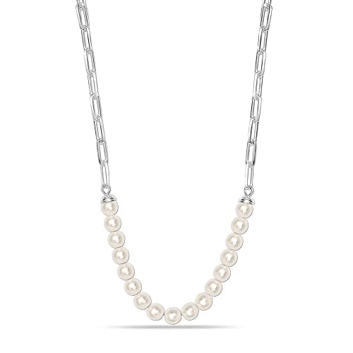 LeCalla 925 Sterling Silver Pearl Necklace Jewelry | Strand Wedding Prom Bridal Pearls Jewelry | Trendy Hypoallergenic Simulated Pearl Pendant Necklace for Women - color: PaperClip Pearl Necklace