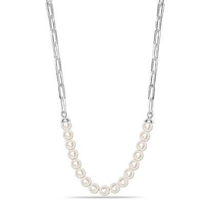LeCalla 925 Sterling Silver Pearl Necklace Jewelry | Strand Wedding Prom Bridal Pearls Jewelry | Trendy Hypoallergenic Simulated Pearl Pendant Necklace for Women - color: PaperClip Pearl Necklace