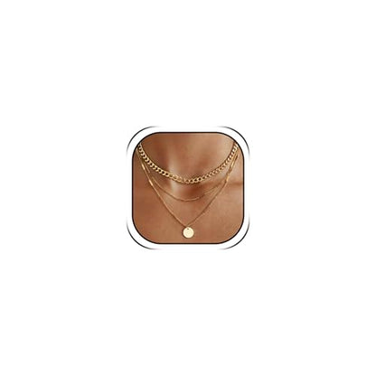 Gold Neklace Stack Dainty Gold Herringbone Necklace for Women Layered Paperclip Chain Necklaces Rhinestone Drop Simple Jewelry Gifts for Women - color: B2：coin pendant