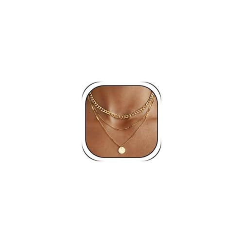 Gold Neklace Stack Dainty Gold Herringbone Necklace for Women Layered Paperclip Chain Necklaces Rhinestone Drop Simple Jewelry Gifts for Women - color: B2：coin pendant