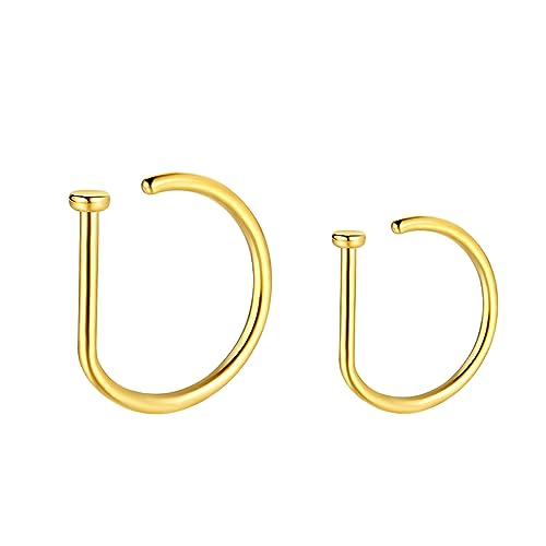 VOJO G23 Titanium 20G Nose Rings Hoops L Shaped Screw Nose Studs Diamond Small Piercing Jewelry for Women Men - color: D Nose Hoop Gold,20G 8mm+10mm