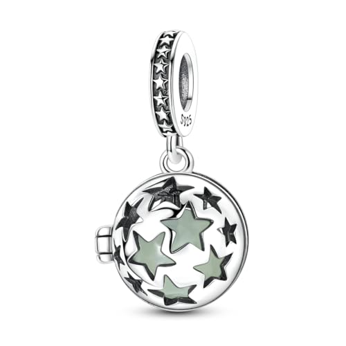 Hapour 925 Sterling Silver Charms for Bracelet Necklace Dangle Pendant Bead | Bear Charm, Elephant Zebra Cat Dream catcher Family Birthday European Jewelry Charm, For Women Mom - color: Silver Hollowed-out Star (glow-in-the-dark)