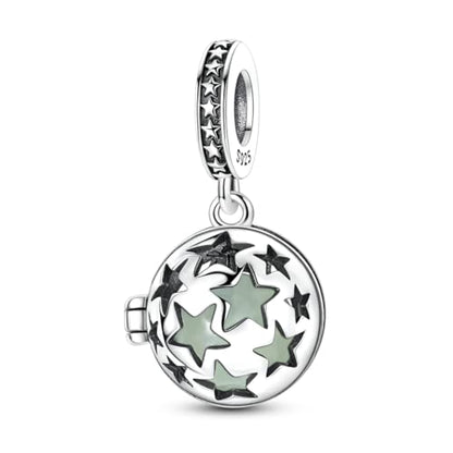 Hapour 925 Sterling Silver Charms for Bracelet Necklace Dangle Pendant Bead | Bear Charm, Elephant Zebra Cat Dream catcher Family Birthday European Jewelry Charm, For Women Mom - color: Silver Hollowed-out Star (glow-in-the-dark)
