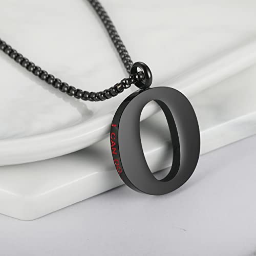 Initial 26 Letter A to Z Pendant Necklace for Teen Women Men 24" Chain | Large Alphabet Letter Personalized Charm Pendant,Engraving Red 'I CAN DO ...' on Back - style: O