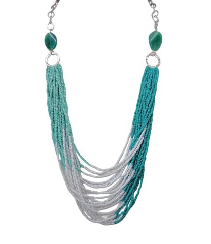 Turquoise Multi Strand Seed Bead Necklace for Women – Boho Chic Statement Necklace with Agate Stones – Layered Summer Jewelry