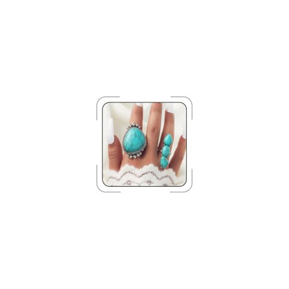 Bohemian Turquoise Ring for Women Stackable Vintage Chunky Boho Turquoise Ring Set Dainty Open Gemstone Knuckle Midi Finger Rings Western Statement Rings Jewelry - style: two