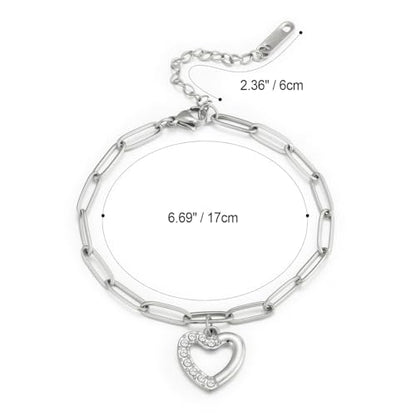 Emibele Heart Charm Bracelet for Women, Bible Verse Bracelet Stainless Steel 18K Gold Plated Bracelet Love Pendant Link Chain OT Clasp, Birthday Christmas Jewelry Gift for Mother Her - color: Silver Heart Charm