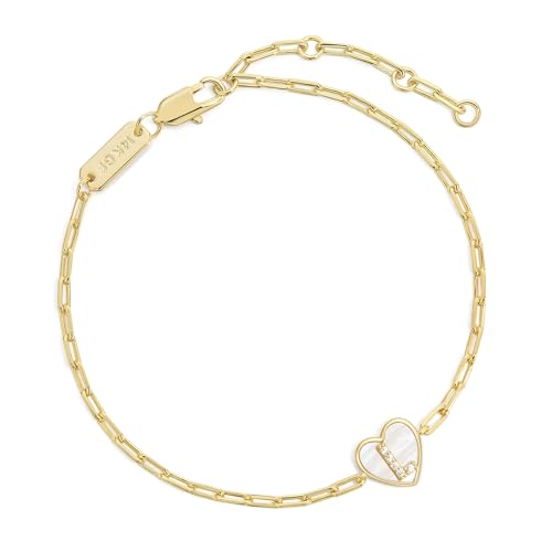 Gold Initial Bracelet For Women, 14k Gold Letter Bracelets | Adjustable Stacking Bracelets Jewelry Gift For Women, Valentines Mother Christmas Jewelry for Women Her 6.5-8 Inch - color: L