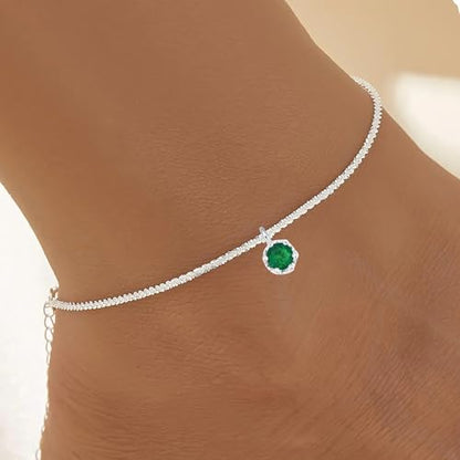 Wellike Silver Ankle Bracelets For Women Waterproof Birthstone Anklets Adjustable Sparkly Chain Silver Plated Stainless Steel Anklet Non Tarnish Jewelry - color: KKWJL185-5