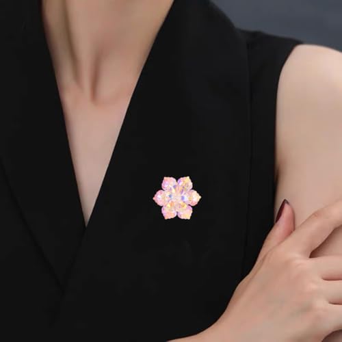 Crystal Flower Brooch Pin for Women Dress Suit Bag Hat Broochs Pins Christmas Brooch Pin Wedding Party Birthday Dance Jewelry Accessories - color: Pink +Brilliant Gold