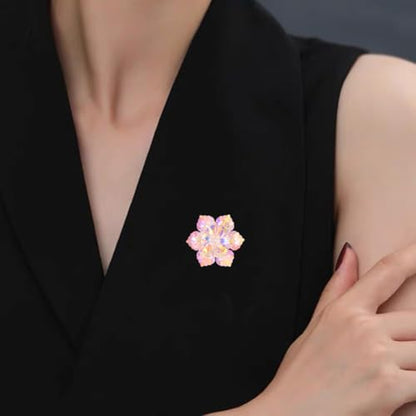 Crystal Flower Brooch Pin for Women Dress Suit Bag Hat Broochs Pins Christmas Brooch Pin Wedding Party Birthday Dance Jewelry Accessories - color: Pink +Brilliant Gold