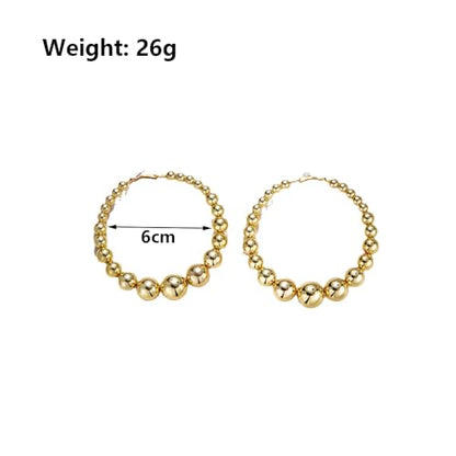 Gold Extra Large Hoop Earrings for Women,Round Metal Ball Beaded Dangle Earrings,Geometric Big Hoops Hanging Earrings Boho Vocation Everyday Jewelry - color: Golden