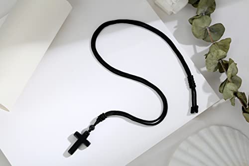 QINJIEJIE Cross Crystal Necklace Adjustable Black Rope Natural Gemstone Quartz Stone Necklaces for Men Women Father's Day Gift - color: Black - Obsidian