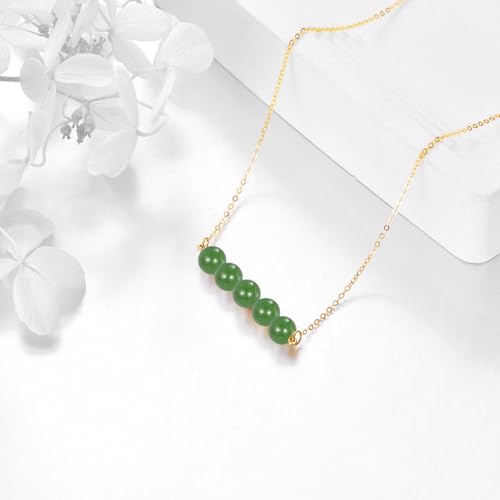 KECHO 14K Real Gold Beads Pendant Necklace Solid Yellow Gold Jewelry Anniversary Birthday Gifts for Women - color: Green Jade 5
