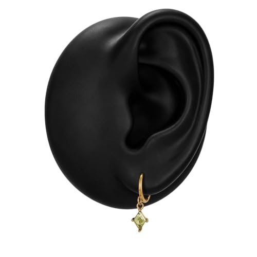 Surgical Steel Hoop Earrings for Women - Hypoallergenic Small Cartilage Huggies with Cubic Zirconia Dangle - color: Olive Green-18K Gold Plated