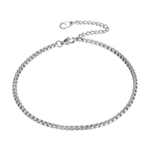 ChainsHouse Ankle Bracelets for Women, Stainless Steel Beaded Chain Ankle Bracelet, Womens Heart Anklets for Summer Beach Jewelry Gifts - color: G: box-3mm-stainless steel