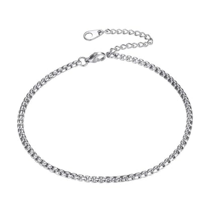 ChainsHouse Ankle Bracelets for Women, Stainless Steel Beaded Chain Ankle Bracelet, Womens Heart Anklets for Summer Beach Jewelry Gifts - color: G: box-3mm-stainless steel