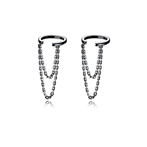 Reffeer Solid 925 Sterling Silver Minimalist Cuff Earrings Chain for Women Cartilage Wrap Earrings Helix Cuffs - color: C-Black Gold
