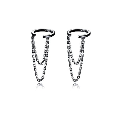 Reffeer Solid 925 Sterling Silver Minimalist Cuff Earrings Chain for Women Cartilage Wrap Earrings Helix Cuffs - color: C-Black Gold