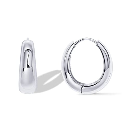 PAVOI Gold Hoop Earrings for Women, 14K Gold Plated Small Chunky Hoops | 925 Sterling Silver Posts, Lightweight Hoops, Small Hoop Earrings for Women, Gold Hoops - color: White Gold
