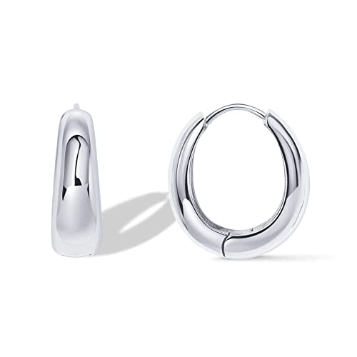 PAVOI Gold Hoop Earrings for Women, 14K Gold Plated Small Chunky Hoops | 925 Sterling Silver Posts, Lightweight Hoops, Small Hoop Earrings for Women, Gold Hoops - color: White Gold