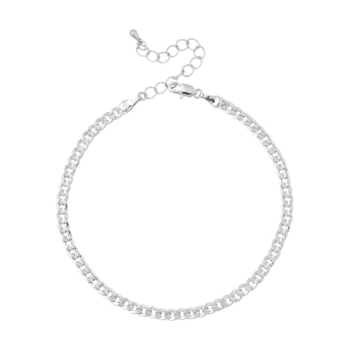 ARRIA Gold Plated & Stainless Steel Anklets for Women, Stackable Trendy Jewelry, Layered Dainty Bold Summer Styles, Lead & Nickel Free, Hypoallergenic, Tarnish-Resistant - color: Silver, style: Textured Chain