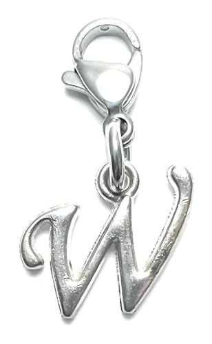 Initial Italic Cursive Stainless Steel Clasp Clip on Charm Graduation Cap Tassel Event Party Invitation Card Baby Shower Birthday Thank You Celebration Personalized Congratulations Choice of 26 Letters - style: Letter W