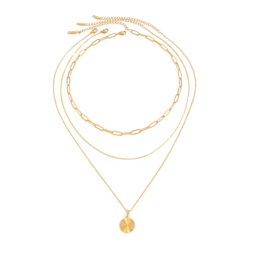Layered Gold Necklace for Women 18K Gold Plated Stainless Steel Necklaces Stack Dainty Paperclip Chain Choker Trendy Jewelry Set - color: Gold