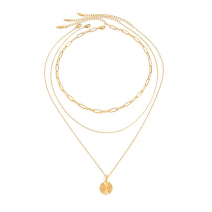Layered Gold Necklace for Women 18K Gold Plated Stainless Steel Necklaces Stack Dainty Paperclip Chain Choker Trendy Jewelry Set - color: Gold