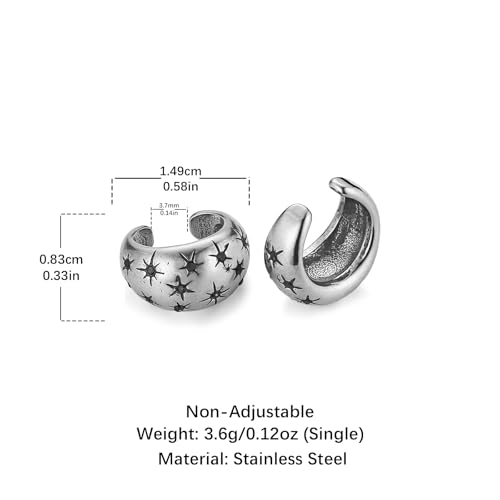 HZMAN Stainless Steel Eight-Point Star Ear Cuff, No Piercing Required Clip On Earring, 1.49cm/0.58in Gothic Geometric Jewelry, Non-Adjustable Ear Climber for Women & Men - color: Black