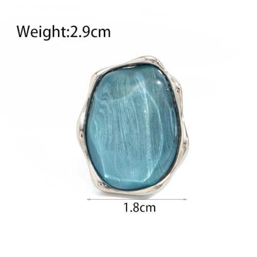 Large Silver Water Rippled Resin Knuckle Ring for Women, Adjustable Geometric Irregular Metal Ring Minimalist Statement Jewelry Cocktail Party Gifts - color: Blue