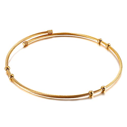 JAJAFOOK Minimalist Round Gold-Tone Bar Necklace Simple Fashion High Neck Choker Female King Neckwire - color: Wire Bead-Gold