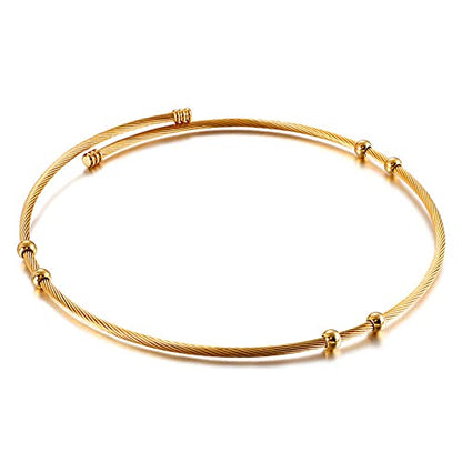 JAJAFOOK Minimalist Round Gold-Tone Bar Necklace Simple Fashion High Neck Choker Female King Neckwire - color: Wire Bead-Gold
