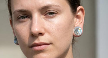 Pair of White Labradorite Stone Saddle Plug Double Flare Ear Lobe Plugs E604A - size: 5/8 Inch (16mm)