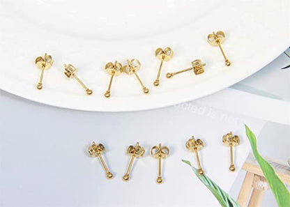 14K Gold Filled Polished Small CZ Pearl Ball Stud Earrings Set for Women Men 20G Surgical Steel Hypoallergenic Piercing Studs for Sensitive Ear, Pack of 6 Pairs - style: G : 2MM Gold Ball Set