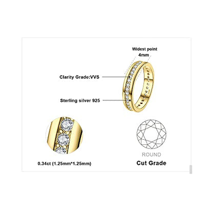 JewelryPalace Cubic Zirconia Eternity Wedding Bands For Women, 14K Yellow Rose Gold Plated 925 Sterling Silver Anniversary Promise Rings for Her, CZ Simulated Diamond Wedding Ring Jewelry Channel Set - color: 2-Yellow Gold Plated
