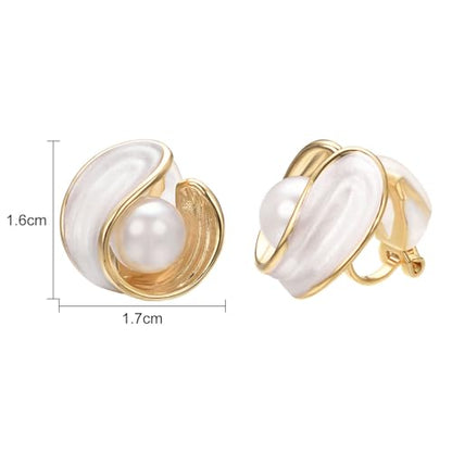 Yoursfs Large Clip On Pearl Earrings for Women Faux Ivory Pearl Earrings 18K Gold Plated Earring Wedding Jewelry - style: Gold-plated white pearl clip earrings