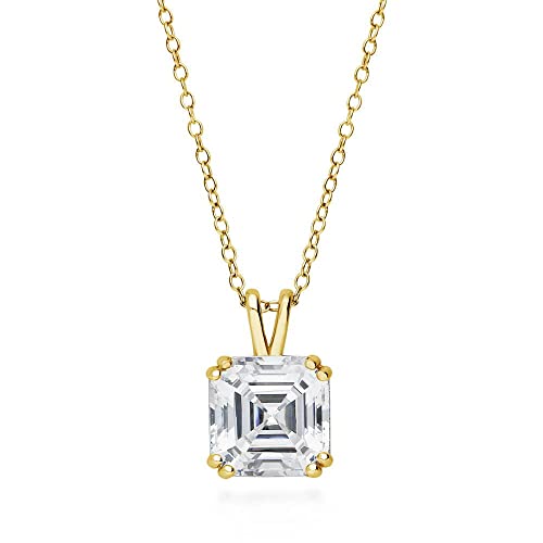 BERRICLE Sterling Silver CZ Solitaire Pendant Necklace for Women, Gold Flashed, Cubic Zirconia - Asscher, Emerald, Heart Shaped, Princess, Round Cut - style: Asscher Cut, Gold Flashed