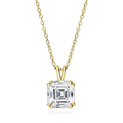 BERRICLE Sterling Silver CZ Solitaire Pendant Necklace for Women, Gold Flashed, Cubic Zirconia - Asscher, Emerald, Heart Shaped, Princess, Round Cut - style: Asscher Cut, Gold Flashed