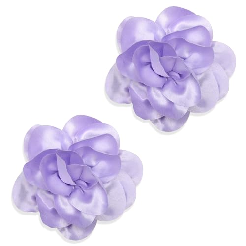 2Pack 6inch Extra Large Satin Brooches Lapel Pins Dainty Elegant Fabric Camellia Rose Flower Brooch Pin for Women Wedding Part Dance Clothes Accessories Jewelry - color: Light Purple