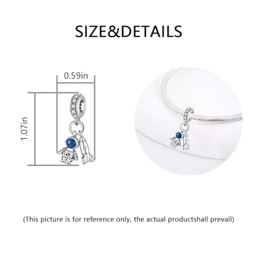 Charm for Bracelets and Necklaces, Heart Animals 925 Sterling Silver Bead Celestial Sun Moon Star Charms Jewelry Gift for Women Girls - color: Rocket Astronaut Charms