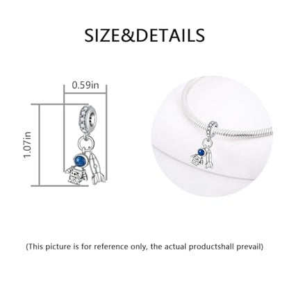 Charm for Bracelets and Necklaces, Heart Animals 925 Sterling Silver Bead Celestial Sun Moon Star Charms Jewelry Gift for Women Girls - color: Rocket Astronaut Charms