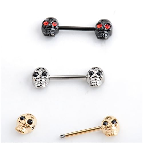 Gothic Skull Nipple Rings for Women Punk Skeleton Industrial Nipplerings Nipple Piercing Barbell Nipple Shield Studs Industrial Barbell Earrings Halloween Body Jewelry