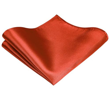 TIE G Solid Satin Woven dyed Color Formal Black Necktie and Pocket Square Sets in Gift Box - color: Burnt Orange