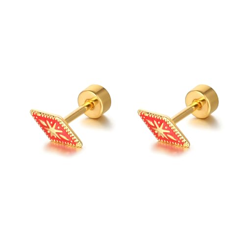 Square Stud Earrings for Women Boho Starburst Screw Back Earrings Geometric Flatback Cartilage Helix Earring 14K Gold Plated Hypoallergenic Jewelry Accessories for Party Outfits Trendy Jewelry Gifts - color: A-boho earrings