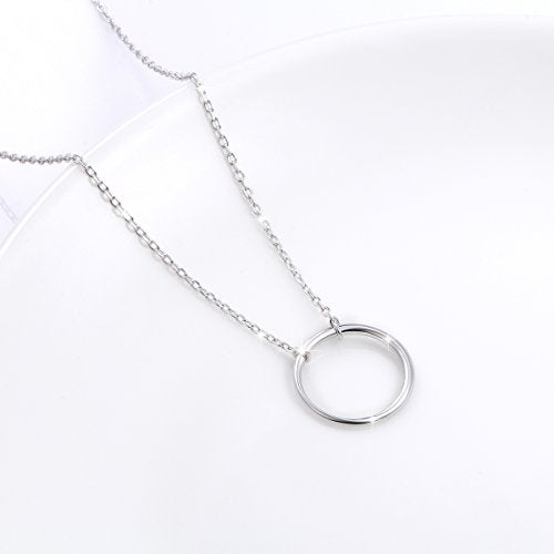 Ladytree S925 Sterling Silver Circle Necklace for Women Dainty Simple Open Circle Pendant Day Collar Style with Rolo Chain 18+2 Inch Trendy Silver Necklace