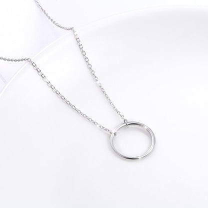 Ladytree S925 Sterling Silver Circle Necklace for Women Dainty Simple Open Circle Pendant Day Collar Style with Rolo Chain 18+2 Inch Trendy Silver Necklace