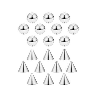 COLORFUL BLING Fake Eyebrow Nose Lip Ring Labret Studs Stainless Steel Replacement Balls Spike with 20pcs Sticker Non-Piercing Body Jewelry Fake Skin Sticker Piercing - color: 3mm silver