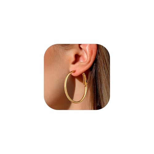 FaithHeart 2mm Thin Hoop Earrings for Women Hypoallergenic, Silver/Black/14K Gold Plated Stainless Steel Large Hoop Earrings for Women Lightweight Earring Trendy Jewelry, 20mm-100mm - color: Gold, size: 40mm/1.57"