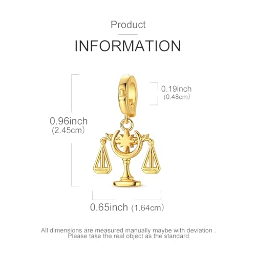 LAZA 925 Silver Charms for Bracelets and Necklaces Gold charms for Women | Summer Travel Party Lucky Zodiac Charms Clearance Pendant Beads Christmas Birthday Graduation Gift Jewelry for Women - color: Libra